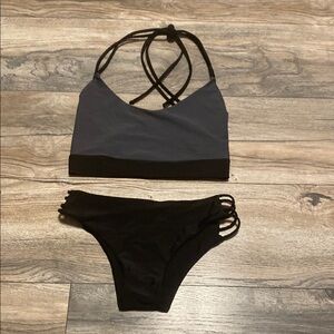 Cielo Rosso Black and Gray Strappy Bikini Swimwear